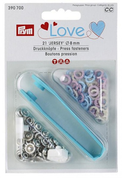 Druckknöpfe Jersey, Prym Love, 8mm, rosa/hellblau/perle