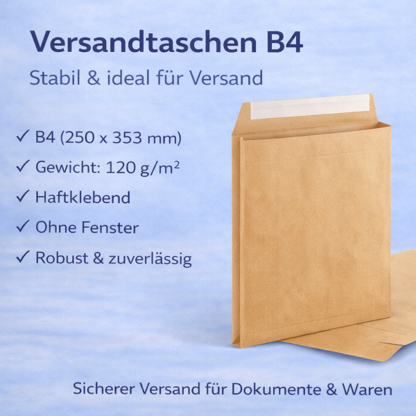100 Versandtaschen B4 -ohne Fenster-haftklebend-120 g/m²