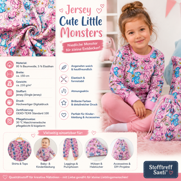 Jersey Stoff „Süsse Monster“ – Kinderjersey mit Monster-Motiv