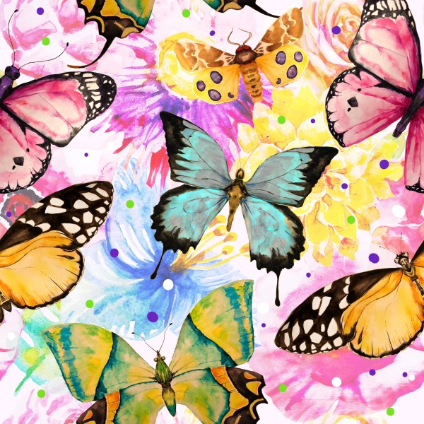 Elastischer Viskose Bedruckt, Hellbunte Schmetterlinge