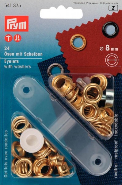 Ösen und Scheiben, 8,0mm, goldfarbig