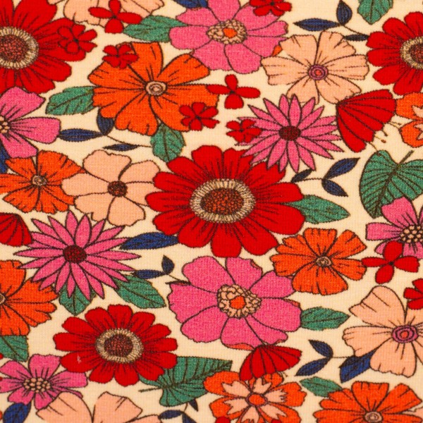 Baumwolljersey bedruckt JONA Blumen Rosa/Rot/Aprikose von Swafing