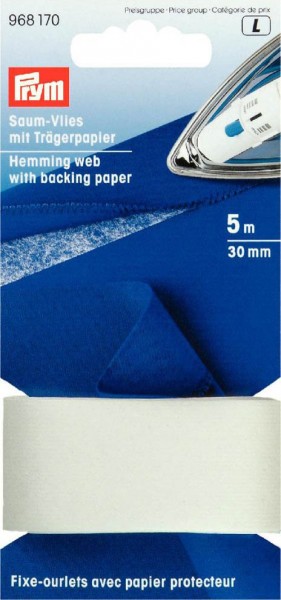 Saumvlies mit Trägerpapier zum Einbügeln, 30mm, weiß
