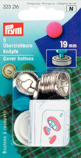 Überziehbare Knöpfe, mit Werkzeug, 19mm, silberfarbig