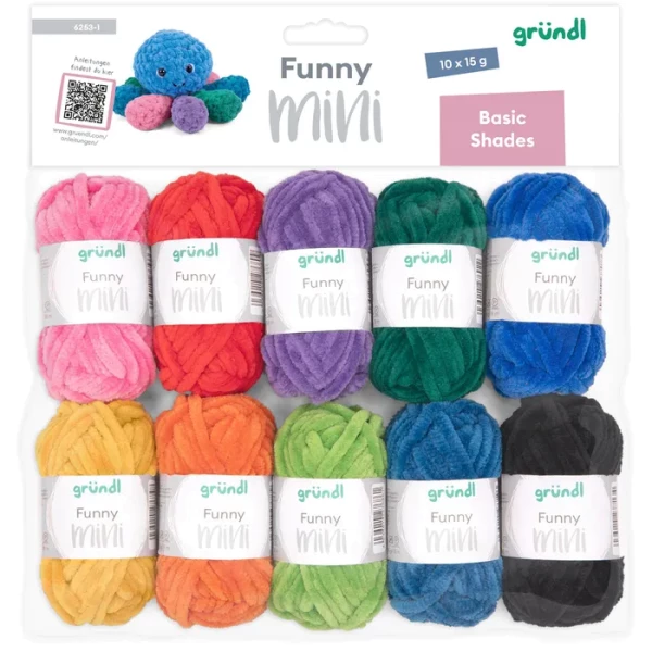 Gründl Funny Mini Pastell & Basis Shades – 10 x 15 g Chenillegarn | 180 m |
