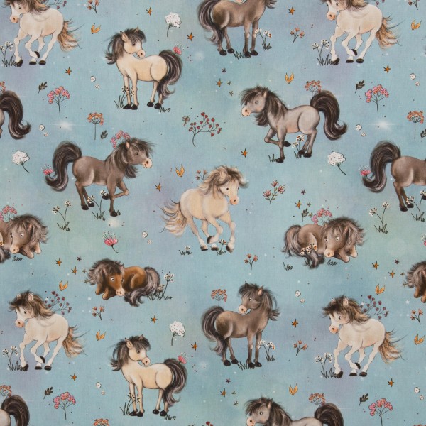 Baumwollwebware Traumpferde mit Einhorn & Pferd – 100% Baumwolle – 150 cm