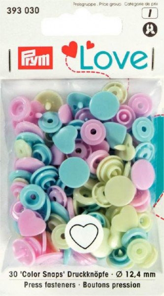 Druckknopf Color, Prym Love, Herz, 12,4mm, rosa/grün/hellblau