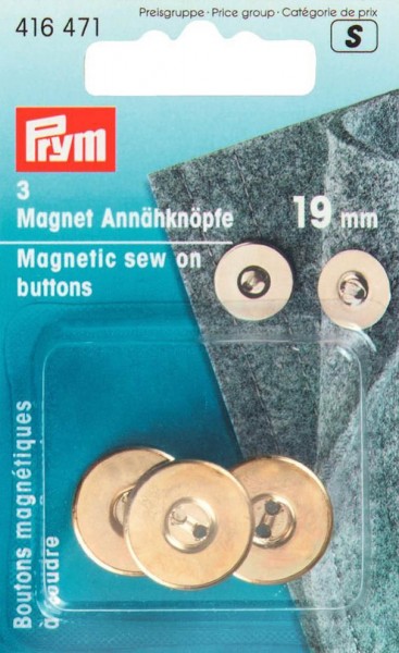 Magnet-Annähknöpfe, 19mm, goldfarbig