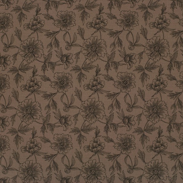 Musselin Bedruck, Blumen Taupe-Braun