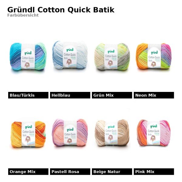 Gründl Cotton Quick Batik 100g – Baumwollgarn mit Farbverlauf, 260m, Nadelstärke 3–4