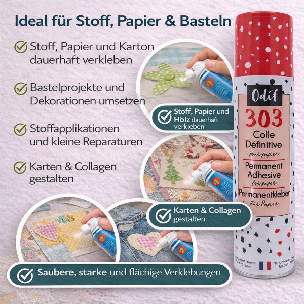 ODIF Sprühkleber 303 permanent 250 ml – transparenter Alleskleber für Stoff, Papier & Basteln