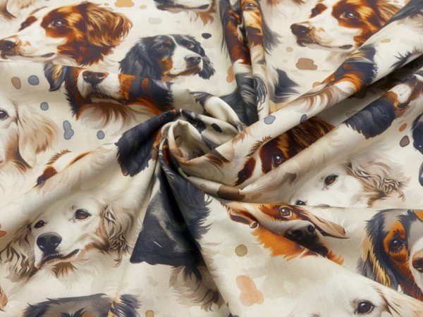 Popeline Digital Druck Hunde-Weiß