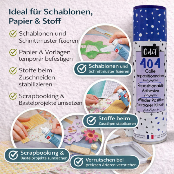 ODIF Sprühkleber 404 repositionierbar 400 ml – temporärer Kleber für Schablonen, Papier & Stoff