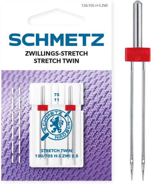 SCHMETZ Stretch Zwillingsnadel 2,5/75 – 130/705 H-S ZWI – Doppelnadel für Jersey, Stretch & elastisc
