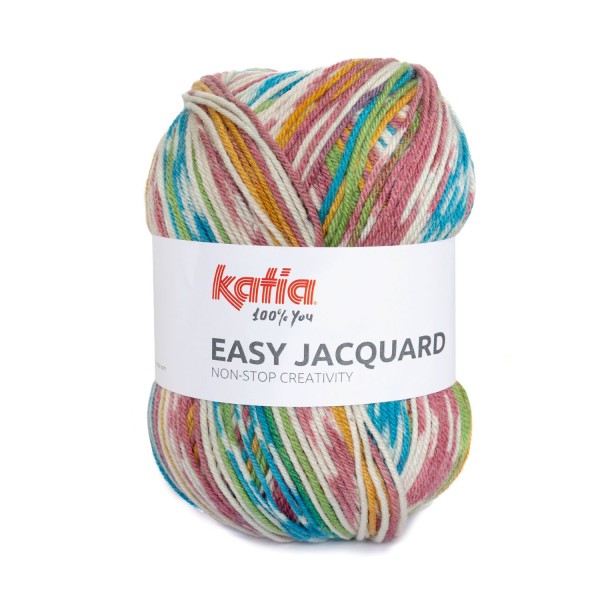 Easy Jacquard Wolle von KATIA-Naturweiß-Grün Blau-Rose
