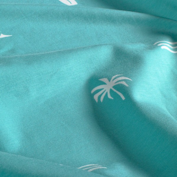 Baumwolle Jersey Stoff bedruckt Bäume Turquoise
