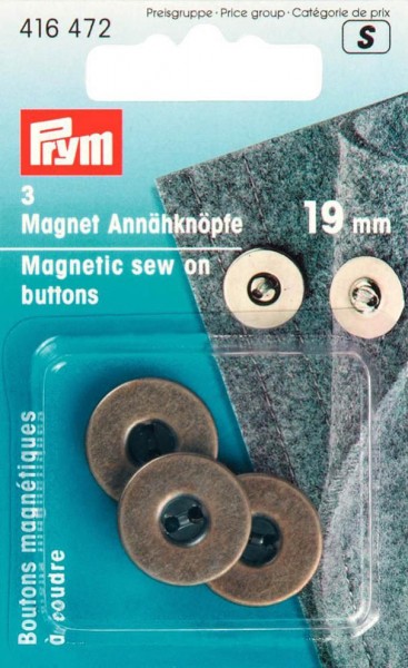 Magnet-Annähknöpfe, 19mm, altmessing