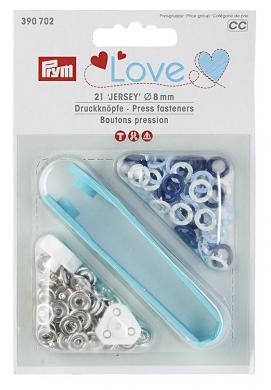 Druckknöpfe Jersey, Prym Love, 8mm, blau/hellblau/weiß