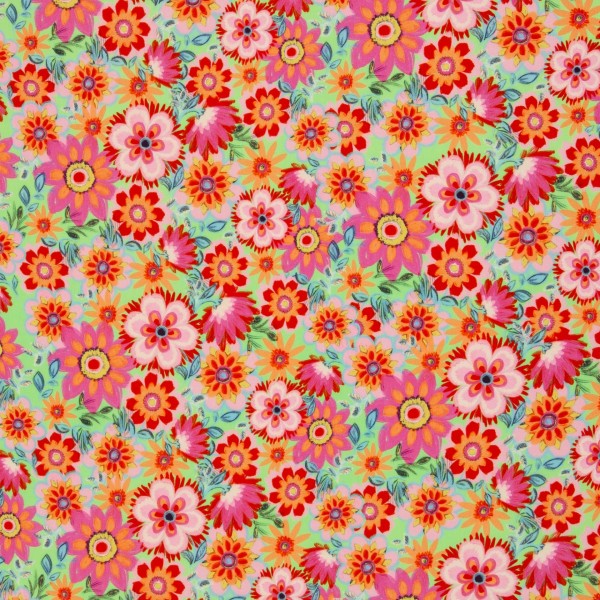Viskose bedruckt MALIS Blumen Apricot/Pink/Hellgrün von Swafing
