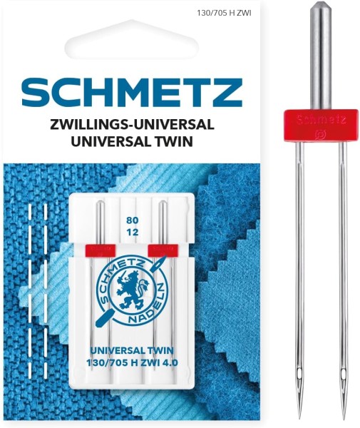 SCHMETZ Zwillings-Universalnadel 130/705 H ZWI 4,0/80 – Doppelnadel für Ziernähte & Säume – 2 Stück