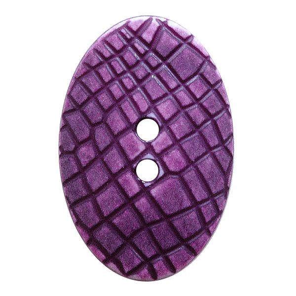 POLYAMIDKNOPF OVAL IM "VINTAGE LOOK", MIT FEINER STRUKTUR UND 2 LÖCHERN - GRÖSSE: 30MM - FARBE: LILA