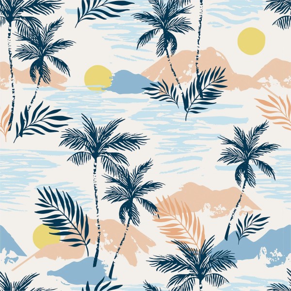 Baumwolljersey Bedruckt Wollweißes Palmen Muster