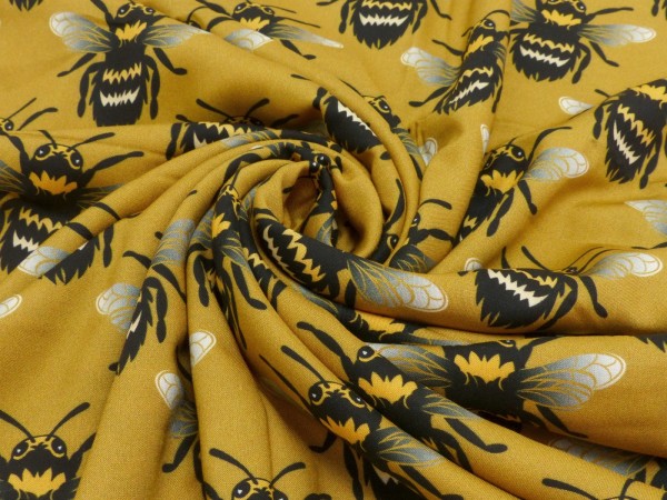 Viskose Stoff Bumblebee Love Gold – Digitaldruck Bienen