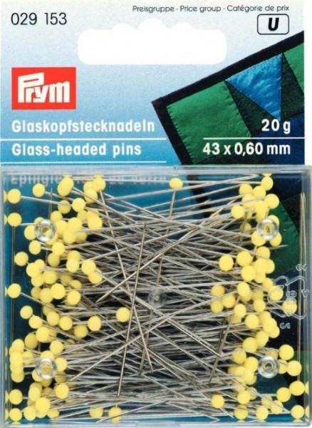 Glaskopfnadeln, 0,60 x 43mm, gelb, 20g