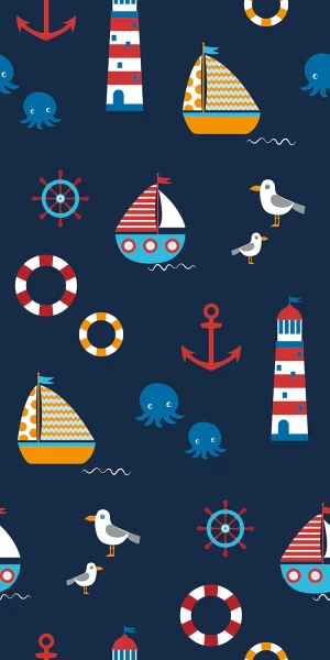 Strandtuch Stoff bedruckt Segelboote Marineblau