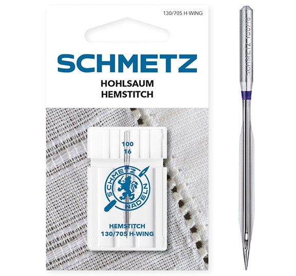 SCHMETZ Hohlsaumnadel – Flügelnadel für Hohlsaum, Lochstickerei & Weißstickerei