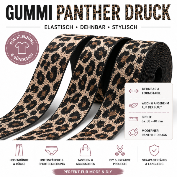 Gummi Panther Druck – Elastikband 40 mm elastisch & stylisch