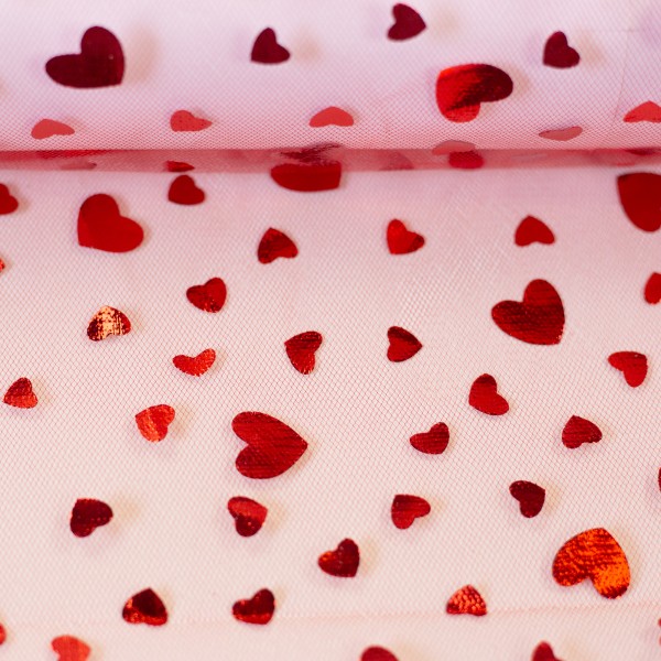 Twinkle Tüll mit Glitzerprint – Herzen & Sterne – 145 cm – 100% Polyester