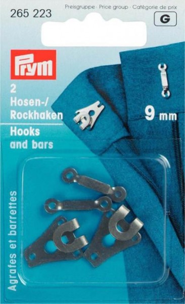 Hosen oder Rockhaken und Stege, 9mm, schwarz