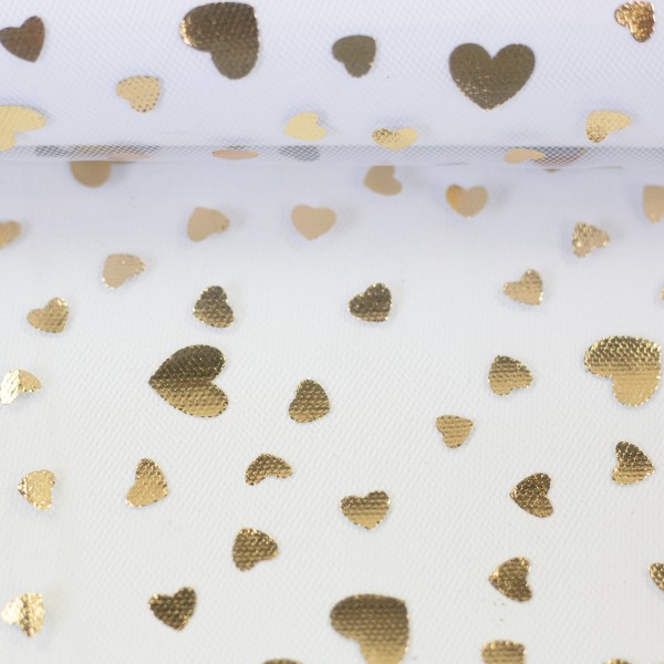 Twinkle Tüll mit Glitzerprint – Herzen & Sterne – 145 cm – 100% Polyester