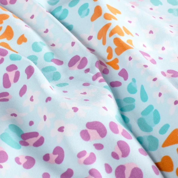 Baumwolle Jersey Stoff bedruckt Blumen Aqua