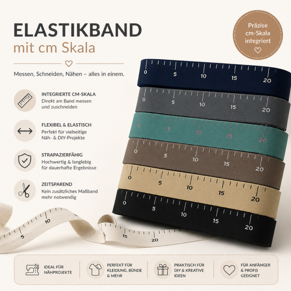 Elastikband mit cm Skala 745R – Gummiband zum Nähen & Messen | flexibel & strapazierfähig