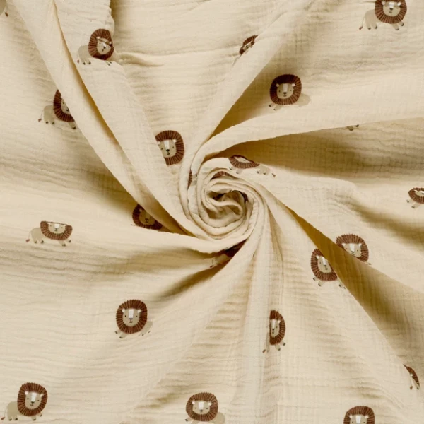 Musselin Löwen Beige – Double Gauze aus 100 % Baumwolle