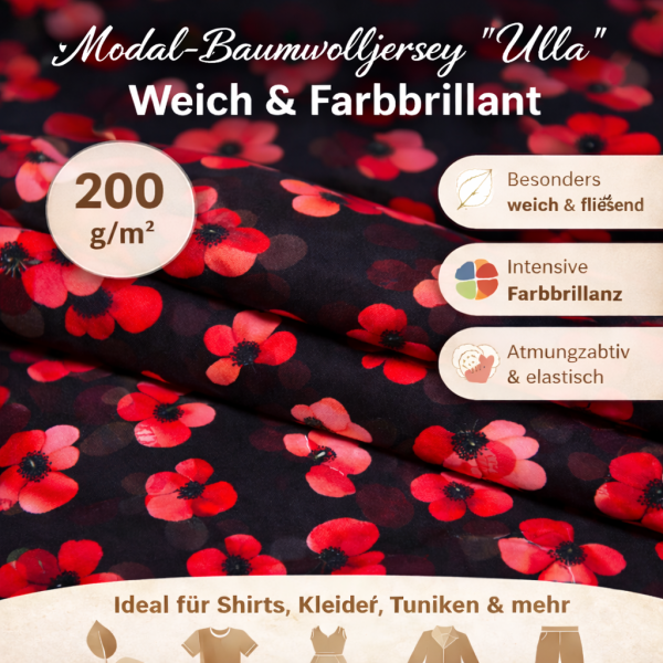 Modal-Baumwolljersey „Ulla“ – Weich fließend mit edler Farbbrillanz (200 g/m²)