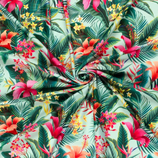 Swimwear Jersey UPF 50 Recycled Digitaldruck Blüten und Blätter Mint