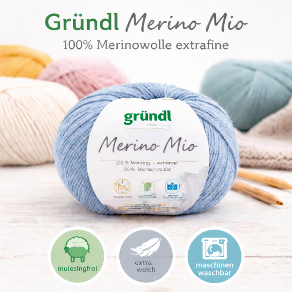 Gründl Merino Mio 50g – 100% Merinowolle extrafine, mulesingfrei, OEKO-TEX®