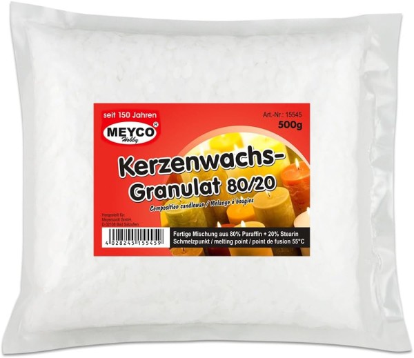 Meyco Kerzenwachsgranulat 500g weiß – 80/20 Mischung – für DIY Kerzenherstellung & Gießen