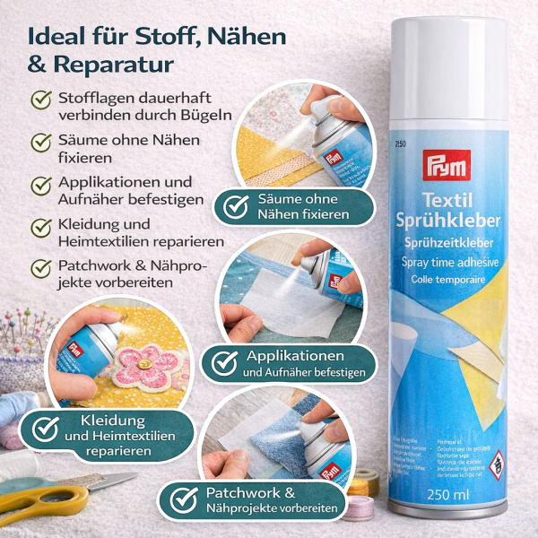 Textil Sprühkleber 250 ml – hitzeaktiv, dauerhaft & elastisch – für Stoff, Nähen & Reparatur