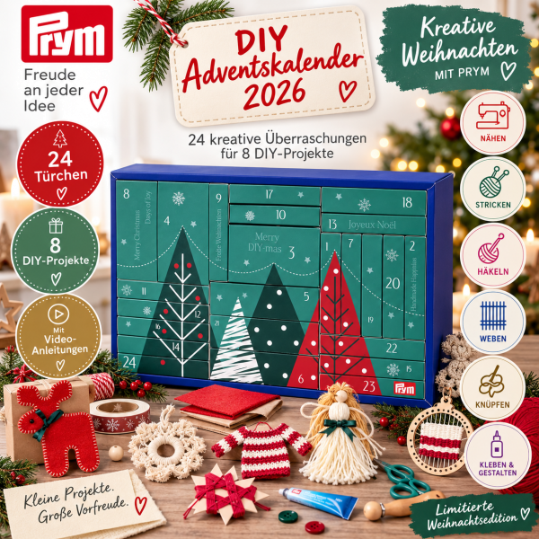 Prym DIY Adventskalender 2026 – 24 kreative Überraschungen für 8 DIY-Projekte