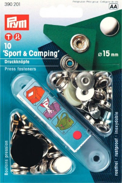 Nähfrei-Druckknopf "Sport & Camping", 15mm, silberfarbig