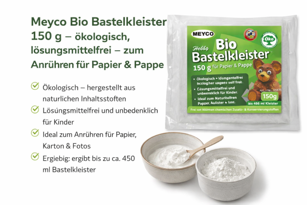 Meyco Bio Bastelkleister 150 g – ökologisch, lösungsmittelfrei – zum Anrühren für Papier & Pappe