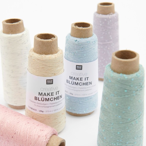 Rico Design Creative Make It Blümchen 25g 375m – Glitzerndes Beilaufgarn mit Blüten-Pailletten