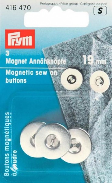 Magnet-Annähknöpfe, 19mm, silberfarbig