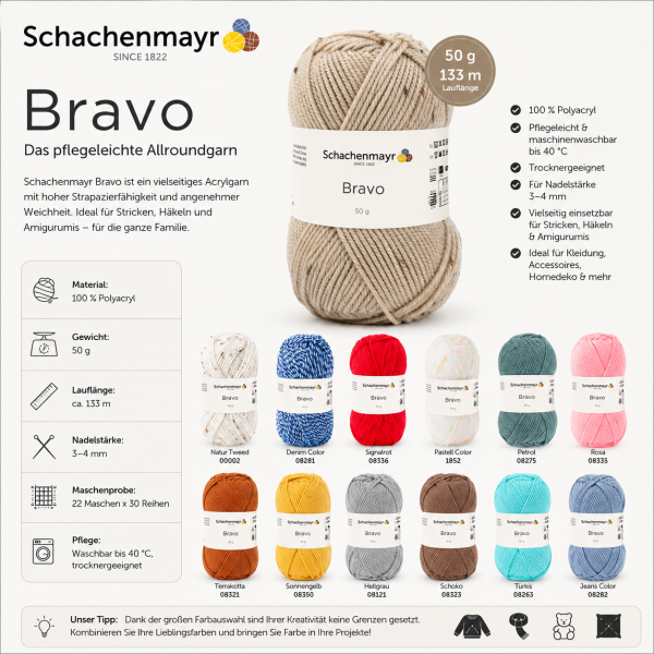 Schachenmayr Bravo 50g – Pflegeleichtes Allroundgarn