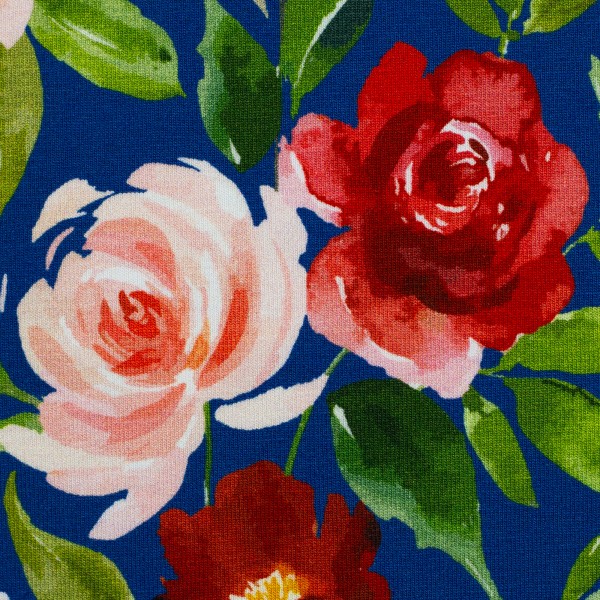 Baumwolljersey bedruckt JULE Blumen Dunkelblau von Swafing