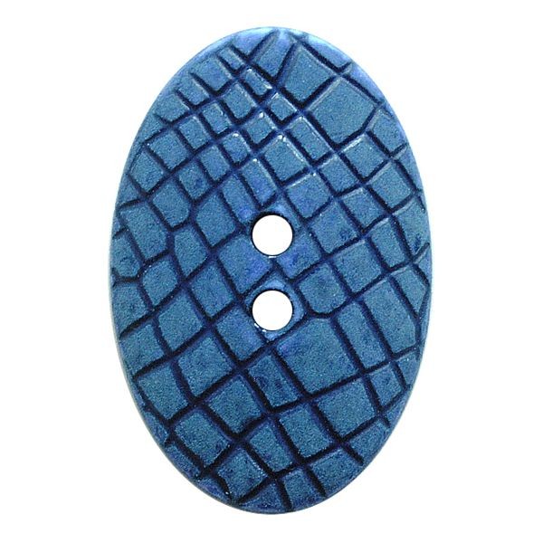 POLYAMIDKNOPF OVAL IM "VINTAGE LOOK", MIT FEINER STRUKTUR UND 2 LÖCHERN - GRÖSSE: 30MM - FARBE: BLAU
